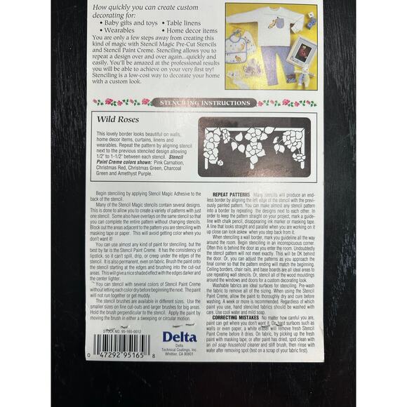 90s Vintage- Stencil Magic By Delta- Wild Roses Trim  No. 95 165 0012 NWT - Picture 5 of 5